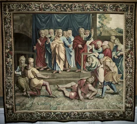 Der Tod des Ananias, aus einer Serie, die die Apostelgeschichte darstellt, gewebt in der Beauvais-Werkstatt unter der Leitung von Philippe Behagle (1641-1705) 1695-98